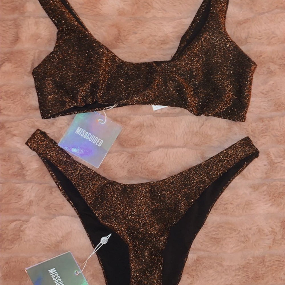 Orange and black  sparkly bikini